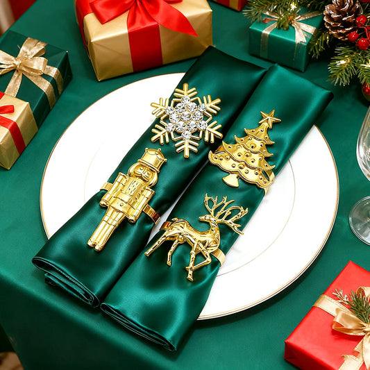 8Pcs Christmas Napkin Rings Set Nutcracker Soldier Elk Xmas Tree Snowflake Napkin Holders for New Year 2025 Party Table Decor