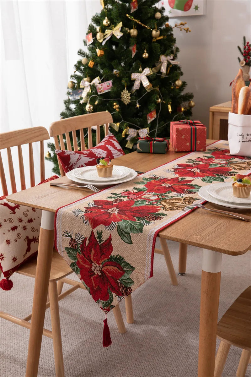Christmas Table Runner Soft Durable Seasonal Winter Xmas Holiday Kitchen Dining Table Decoration for Indoor Outdoor Home Party