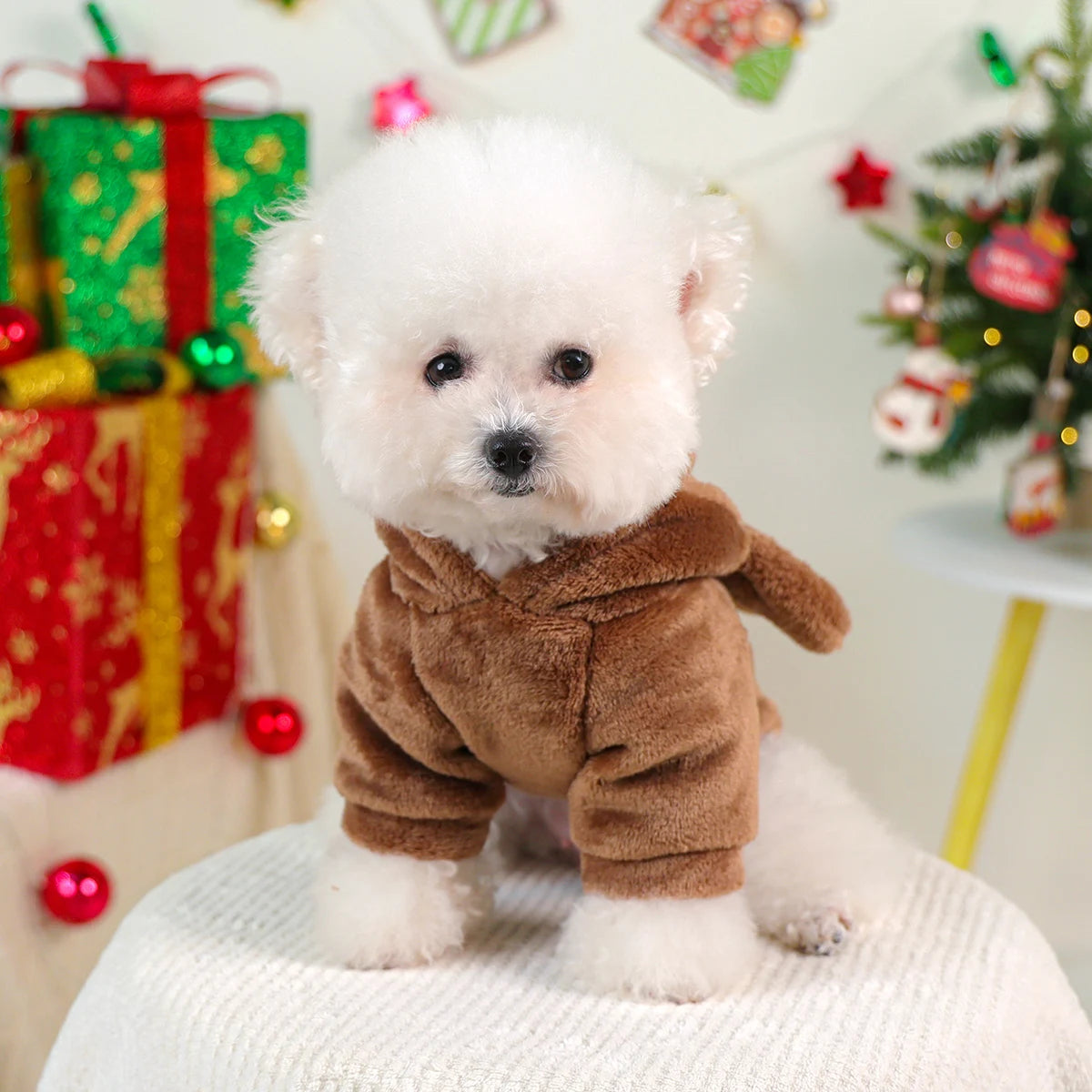 1Pc Pet Clothes Cute with Three-dimensional Elk Horn Cat Dog Christmas Clothing Clothing Autumn and Winter Fleece Hoodie