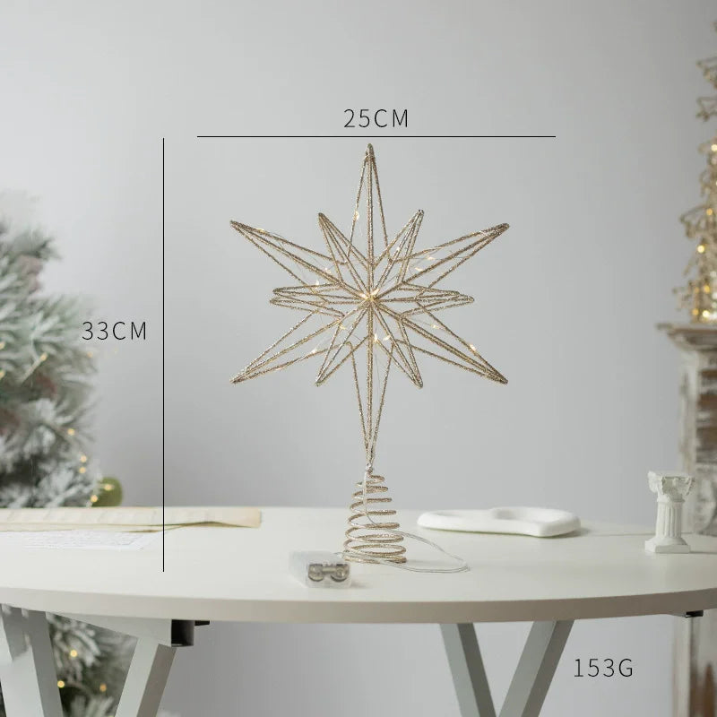 Christmas Tree Toppers Star With LED String Lights Ornaments For Christmas Home Party Decoration Festival Party New Year