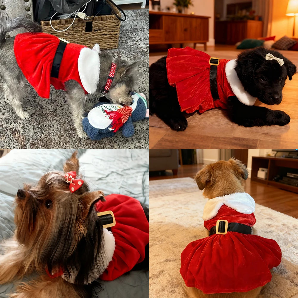 Cute Pet Dresses Christmas Festival Party Costume For Small Dogs Cats Red Princess Skirt Gifts Yorkshire French bulldog Clothes