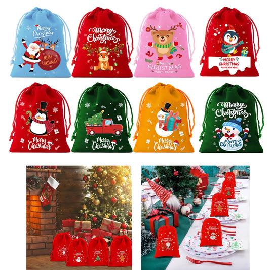 1/6/30pcs Christmas Velvet Drawstring Candy Gift Bag Small Wrapping Bag for Present Party Biscuit Jewelry Pouch New Year Storage