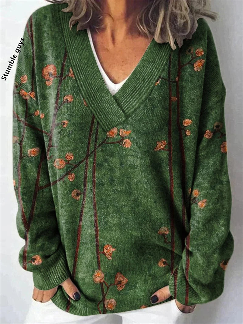 Women's Christmas Sweater Autumn Winter Casual Fashion European American Warm Deer Snowman Dog Print Y2K Knit Top