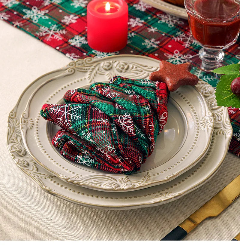 Christmas Table Decoration Runner Christmas Red Green Snowflake Checkered Table Runners Kitchen Living Room Dining Room Decor