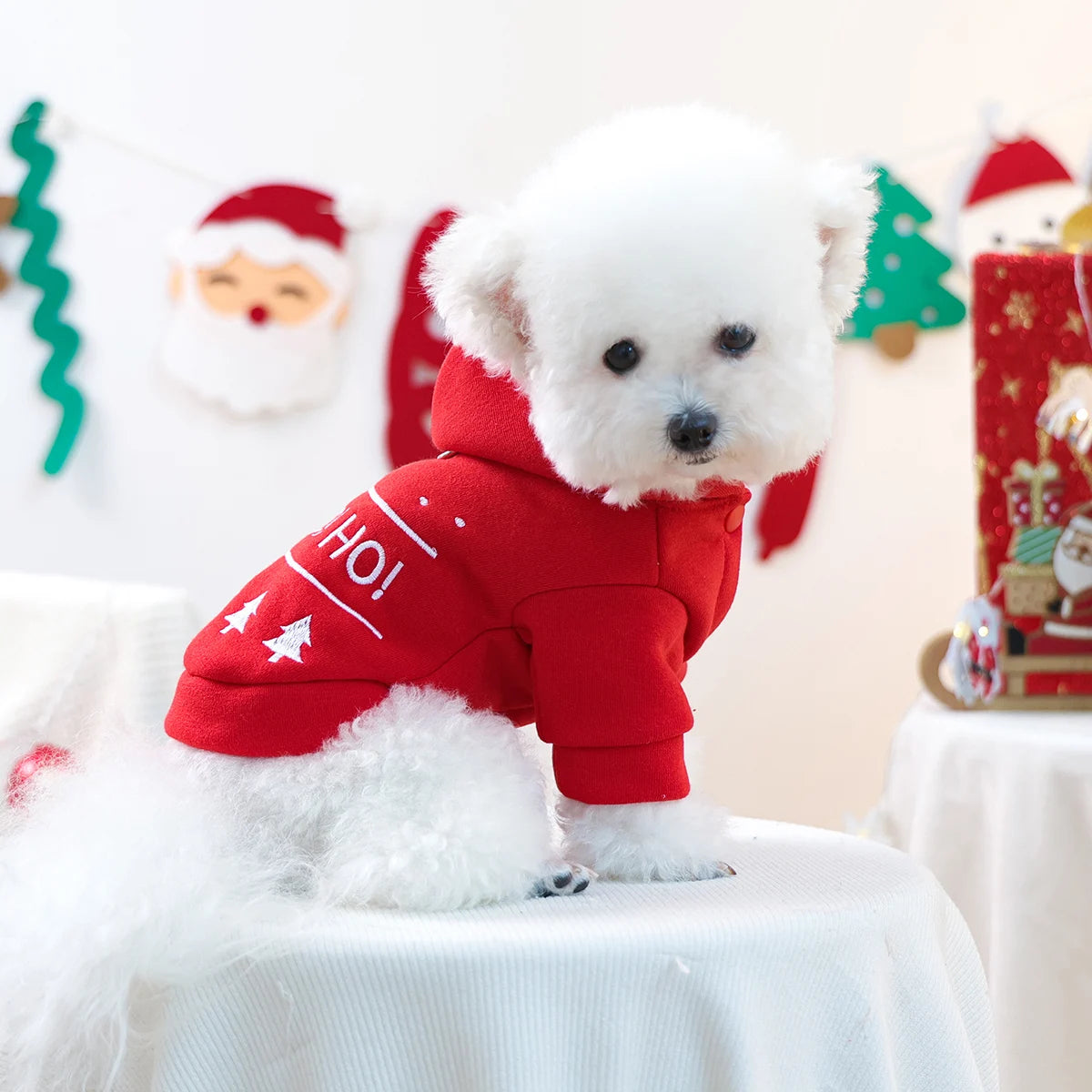 Pet Clothes Autumn and Winter Warm Hoodie for Cats and Dogs Sweater Red Christmas Dress
