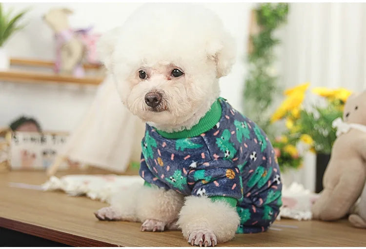 Christmas Pet Dog Pajamas for Cat Clothes Warm Pyjama Jumpsuit for Small Dogs Sleepingwear Winter Flece Pet Chihuahua Coat 강아지옷