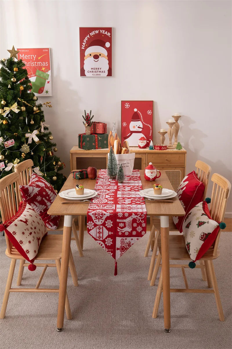 Christmas Table Runner Soft Durable Seasonal Winter Xmas Holiday Kitchen Dining Table Decoration for Indoor Outdoor Home Party
