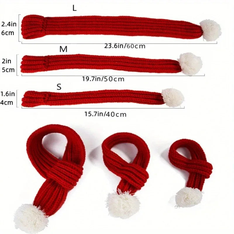 1Pcs Dog Knitted Scarf Red Knit Scarves With Pompom Neck Warmer Bandana Christmas Festival Party Pet Puppy Cat Decor Accessories
