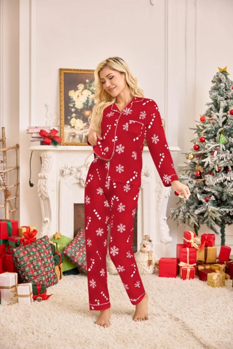 Autumn and Winter New Women's Christmas New Year Holiday Pajamas Long-Sleeved Long Pants Christmas Pajamas Homewear Set 2025