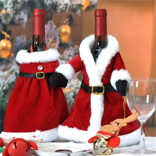 Creative Christmas Wine Bottle Decoration Set Gold Velvet Dress Sleeve Wine Bottle Bag Sleeve Christmas Table Decoration