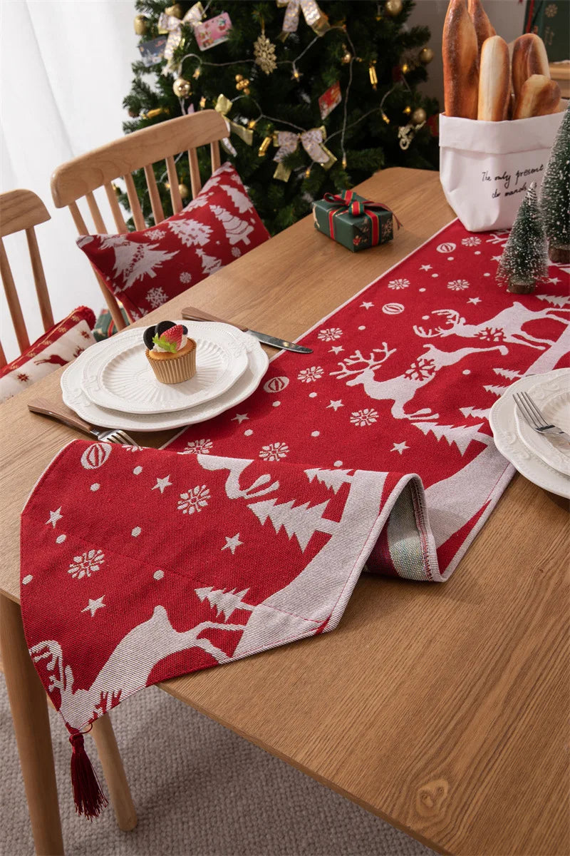 Christmas Table Runner Soft Durable Seasonal Winter Xmas Holiday Kitchen Dining Table Decoration for Indoor Outdoor Home Party