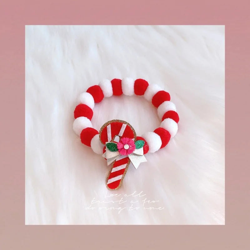 Christmas Pet Collar with Pom - Poms & Festive Charms Elastic Rope Festive Accessory for Dogs Cats Holiday Decoration