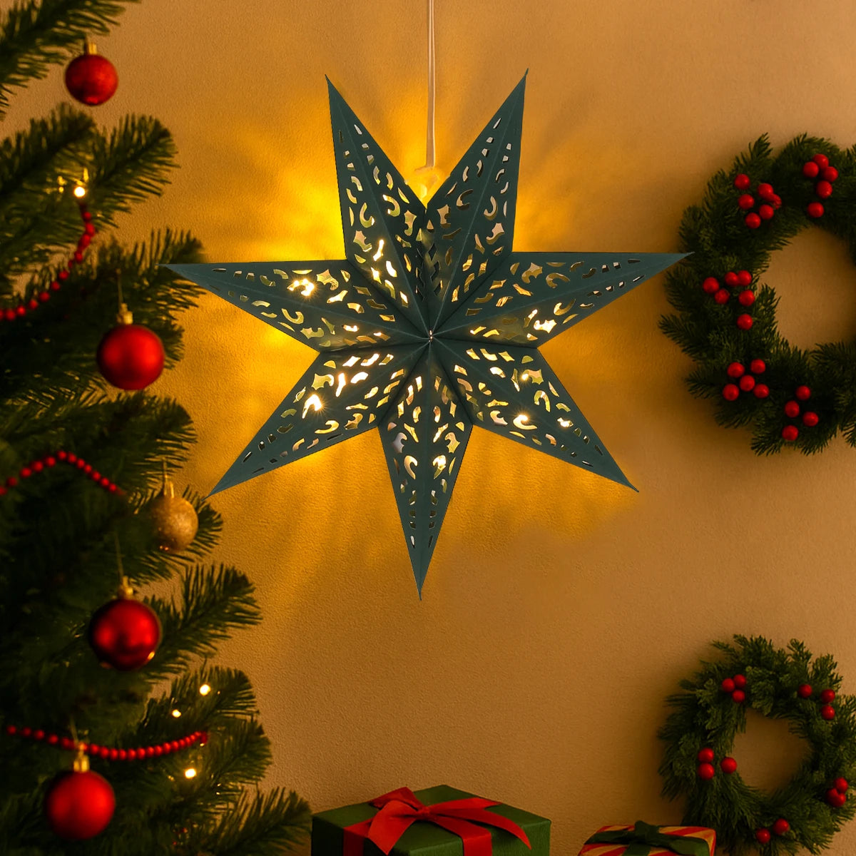 Christmas Paper Star Pendant Merry Christmas Decorations for Home 2025 Navidad Xmas Tree Hanging Lampshades Ornament New Year