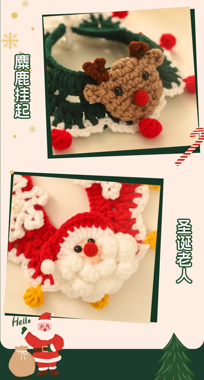 Pet Clothing Costume Christmas Cat Collar Hand-Knitted Pet Scarf Cute Xmas Kitty Santa Costume Clothing Christmas Party Supplies
