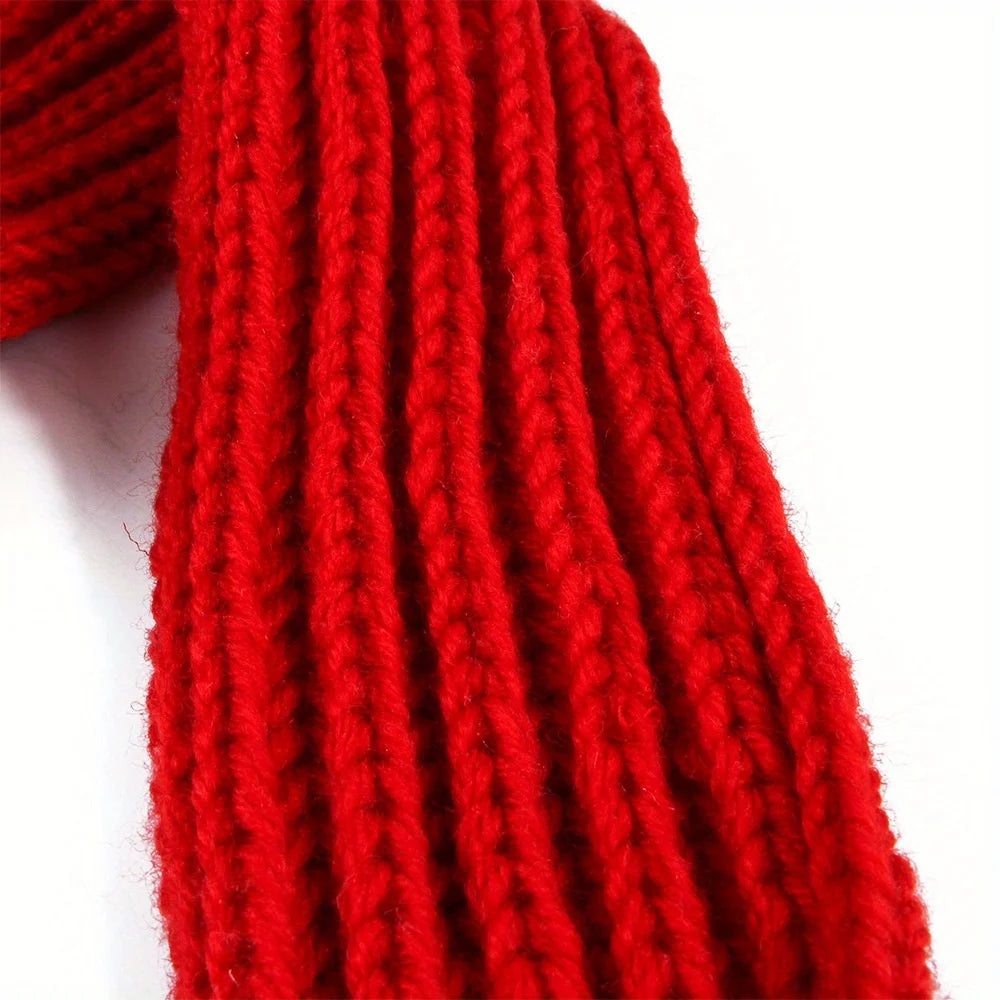 1Pcs Dog Knitted Scarf Red Knit Scarves With Pompom Neck Warmer Bandana Christmas Festival Party Pet Puppy Cat Decor Accessories