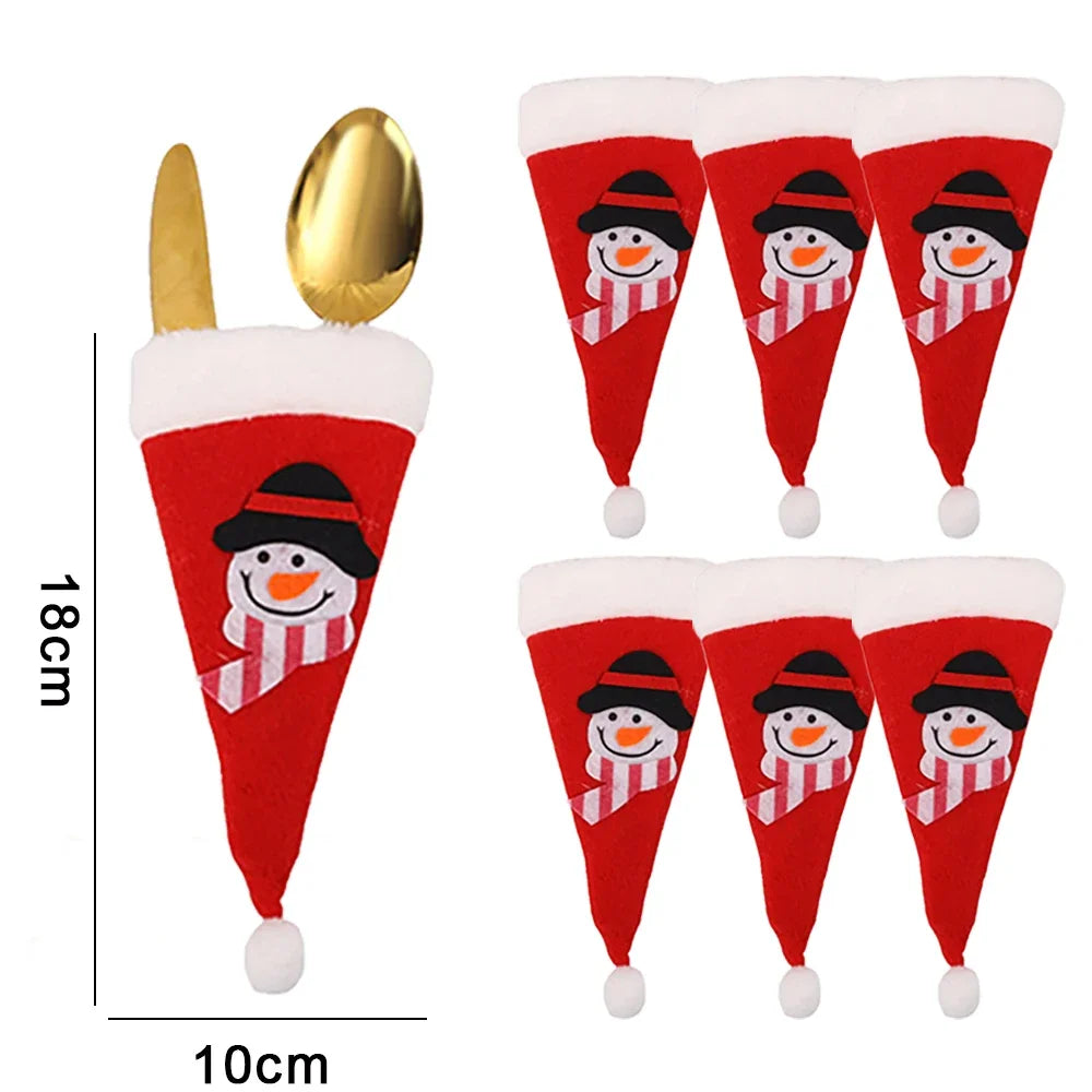 10/1Pcs Christmas Cutlery Holder Set Mini Santa Hat Fork Knife Tableware Holder Bag Christmas Navidad Party Dinner Table Decors