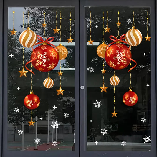 Christmas stickers, festive atmosphere decoration, colorful balls, stars, snowflakes, stickers, decorative glass window stickers