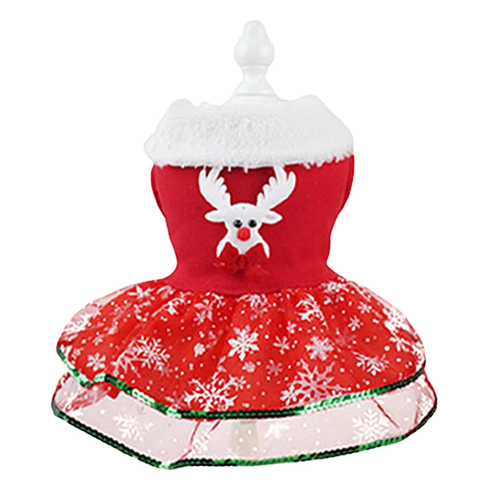 Dog Girls Winter Clothes Comfortable Christmas Dog Dress Soft Small Pet Red Skirt Suit Easy To Clean Christmas Dress Up Supplies