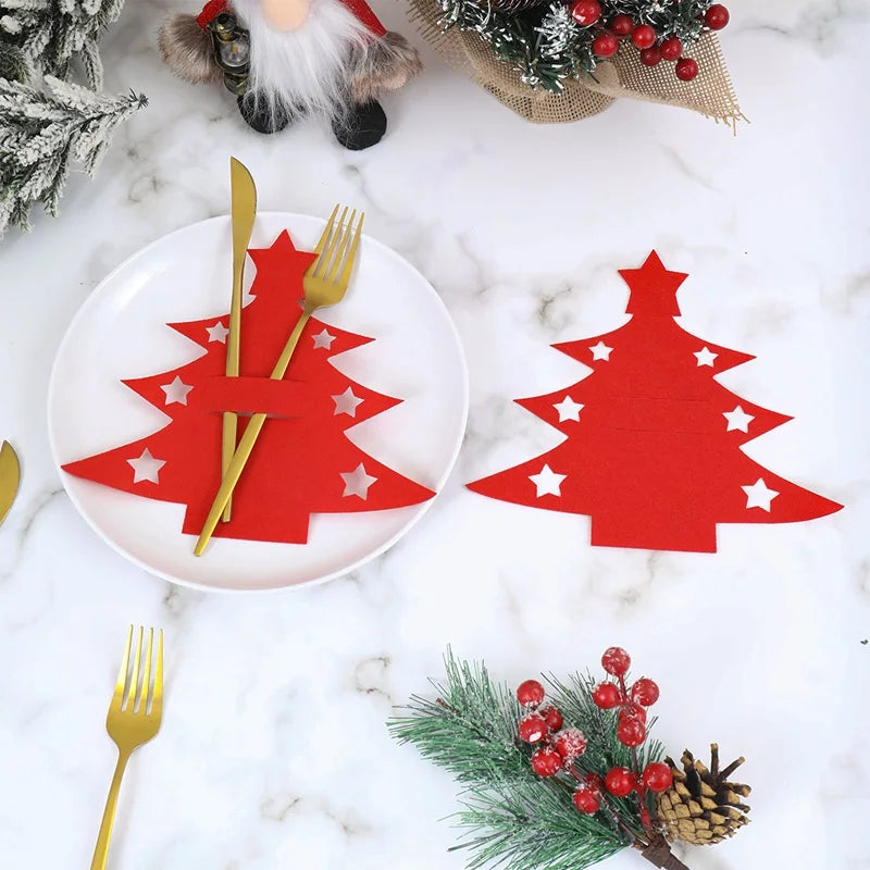 12pcs Christmas Felt Cutlery Holders with Tree Snowflake Design Merry Christmas Decoration for Home 2025 Navidad Natal New Year