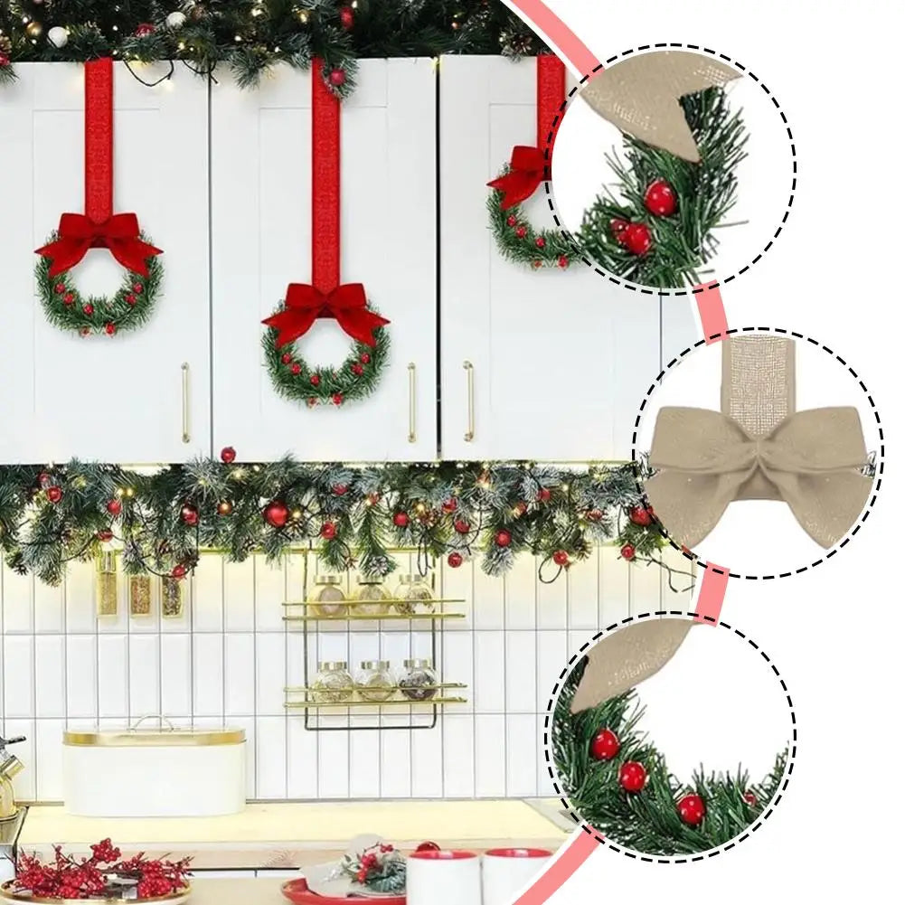 6Pcs Christmas Kitchen Wreath Decoration with Ribbon Bow Christmas Cupboard Wreath Decoration Christmas Home Party Decoration