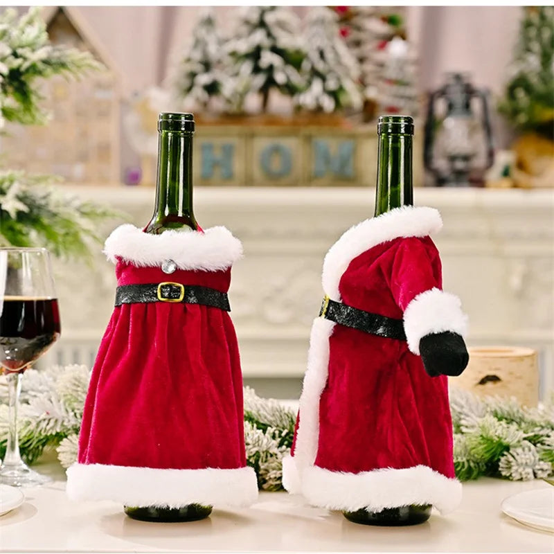 Christmas Wine Bottle Decoration Set – Gold Velvet Dress Bottle Sleeve