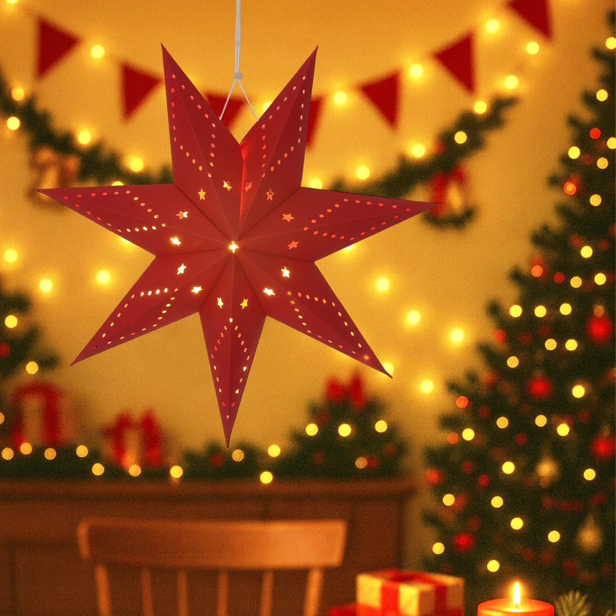 Christmas Paper Star Pendant Merry Christmas Decorations for Home 2025 Navidad Xmas Tree Hanging Lampshades Ornament New Year
