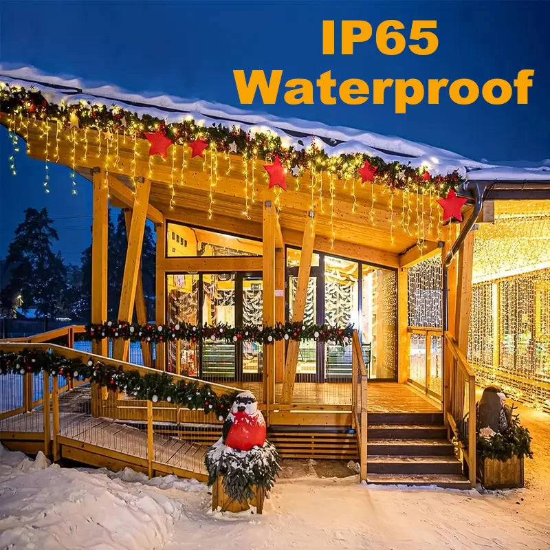 NEW Solar Christmas Icicle Lights 162/96 LED 8 Modes Waterproof Curtain String Lights for Outdoor Garden Room Holiday Lighting