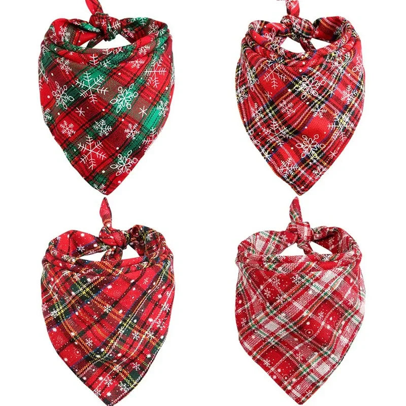 Dog Bandanas Large Pet Scarf Christmas Snow Print Dog Cotton Plaid WashableBow Ties Collar Cat Dog Scarf Large Accessories