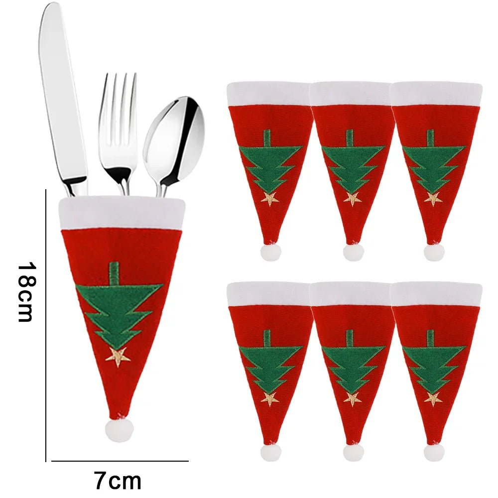 Christmas Cutlery Holder Set – Mini Santa Hat Tableware Bags (1–10 pcs)