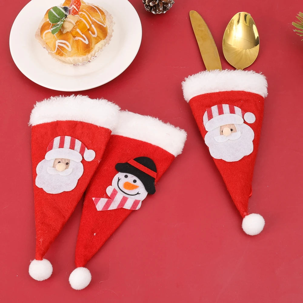 10/1Pcs Christmas Cutlery Holder Set Mini Santa Hat Fork Knife Tableware Holder Bag Christmas Navidad Party Dinner Table Decors