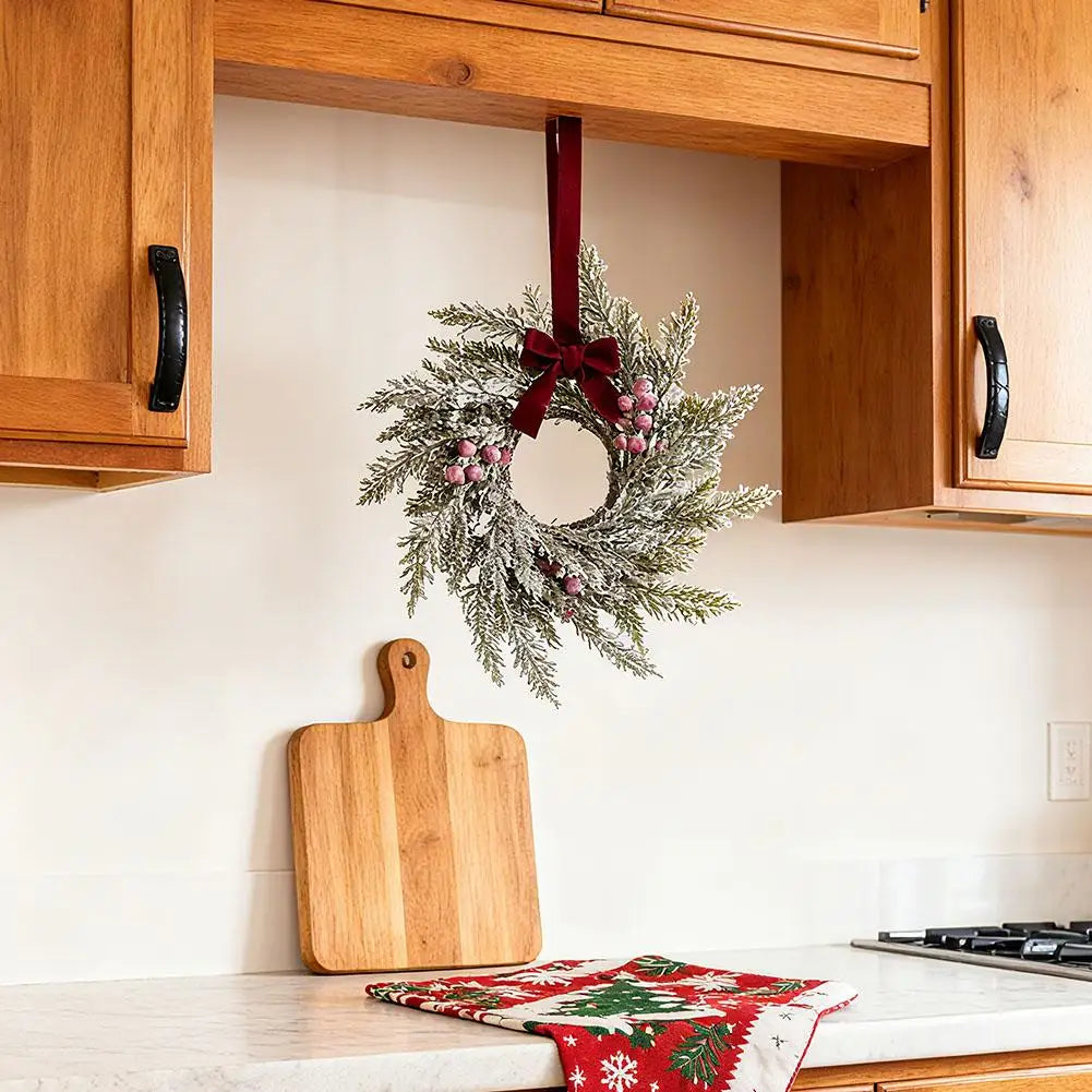 Christmas Kitchen Cabinet Wreaths With Bow Ribbon Hanging Cabinet Doors Wreaths Decor Kitchen Window Outdoor Indoor Holiday
