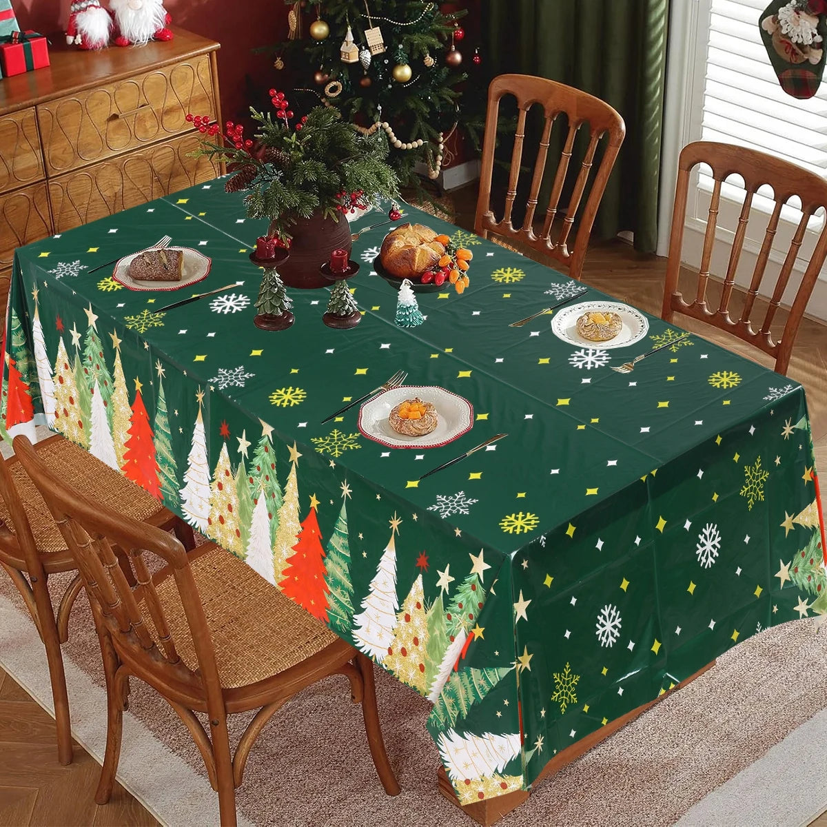 Christmas Tablecloth Christmas Party Decoration 2025 Xmas Table Decor Santa Claus Table Cover Navidad Natal New Year Gift 2026