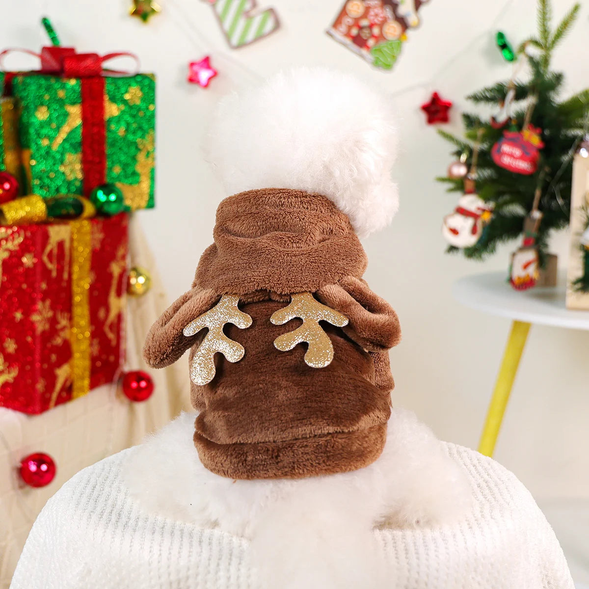 1Pc Pet Clothes Cute with Three-dimensional Elk Horn Cat Dog Christmas Clothing Clothing Autumn and Winter Fleece Hoodie