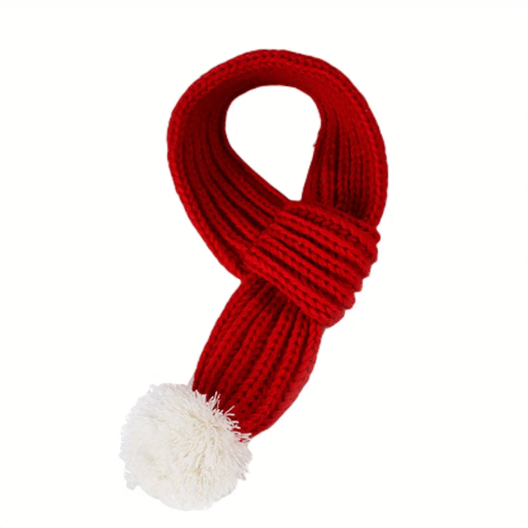 1Pcs Dog Knitted Scarf Red Knit Scarves With Pompom Neck Warmer Bandana Christmas Festival Party Pet Puppy Cat Decor Accessories