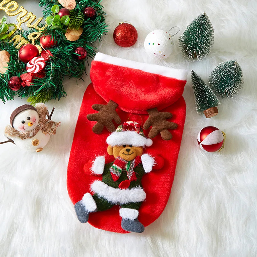 Christmas Dog Clothes Autumn and Winter Flannel Cats Dogs Hoodies Pet Clothes for Small Medium Dogs Christmas Dog Cat Costume