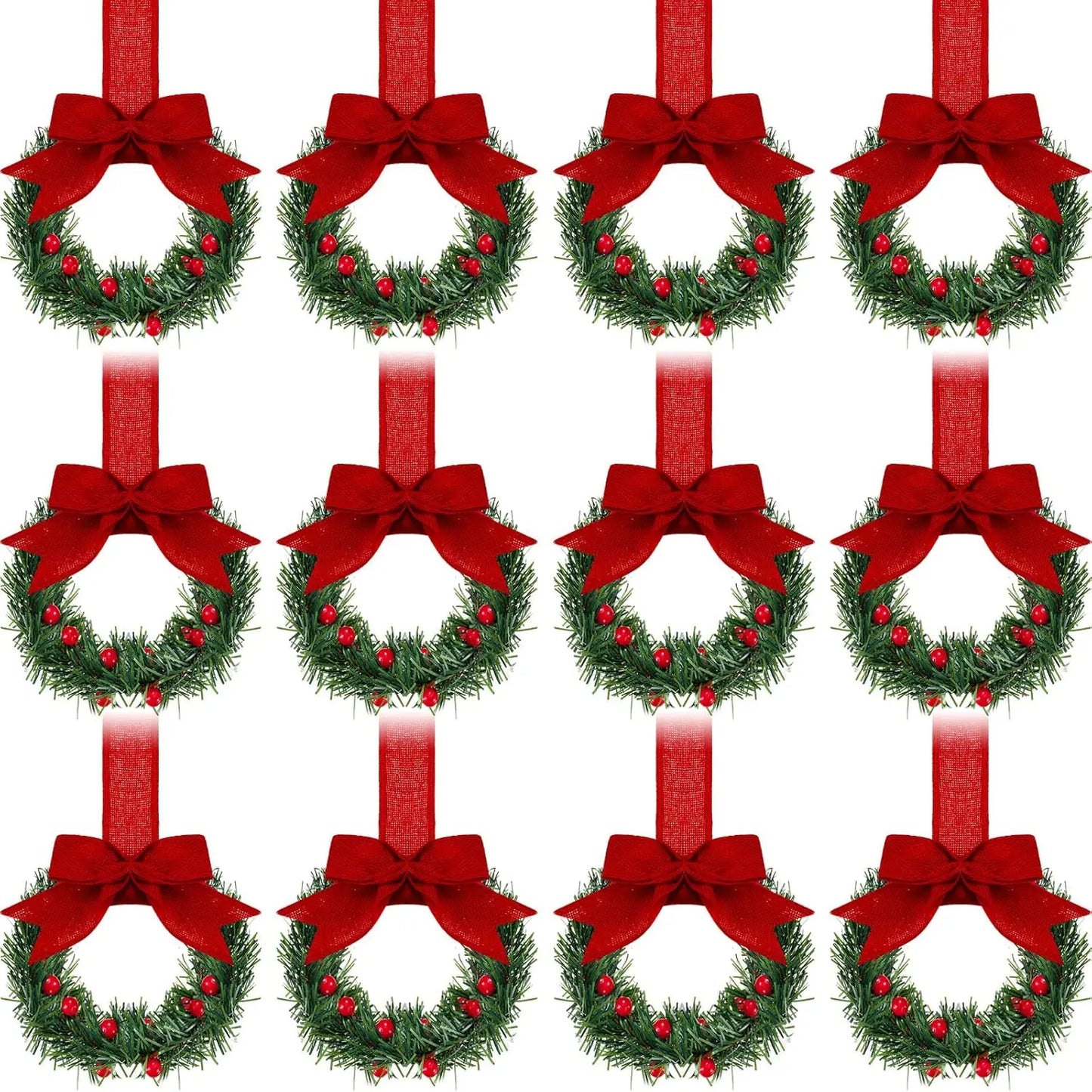 Christmas Kitchen Cabinet Wreaths with Ribbon 3.94 Inch Mini Christmas Wreath Small Kitchen Xmas Decor for Window Door(Red）