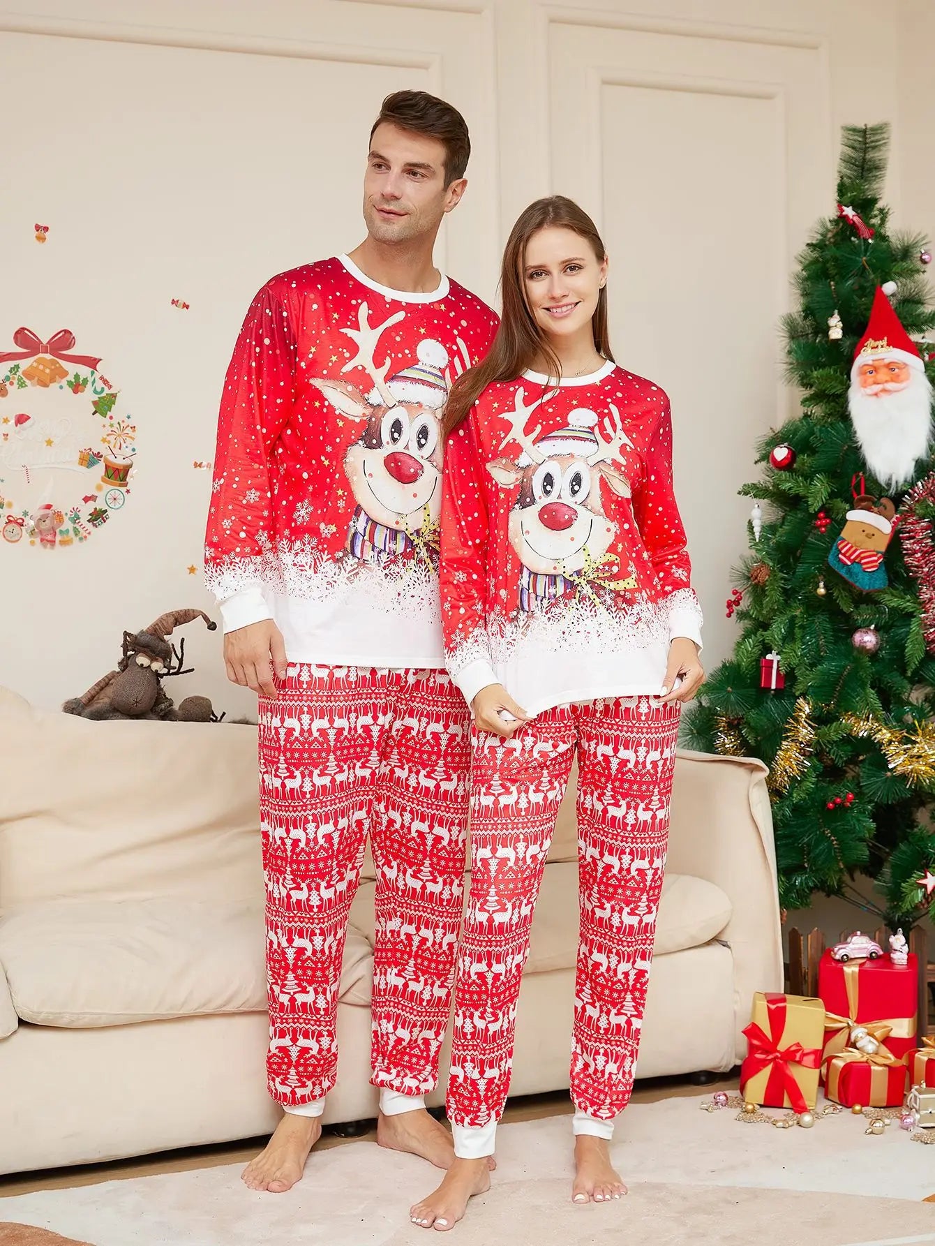 Christmas Family Pajamas – Reindeer Print Matching Nightwear for Adults & Kids