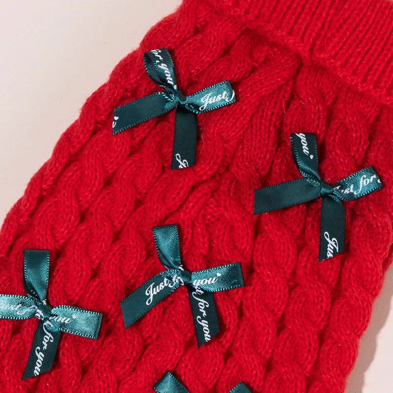2025 New Pet Christmas Sweater Bowknot Princess Sweater For Cats Dogs Warm Winter Fall Apparel For Small Medium Pets