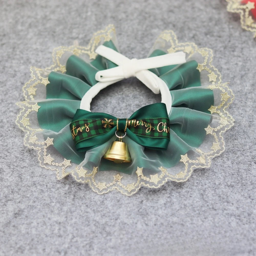 Pet Bib Drool Towel Lace Bib Dog Cat Lace Neck Collar Christmas and New Year Drool Towel Puppy Accessories for Small Dogs