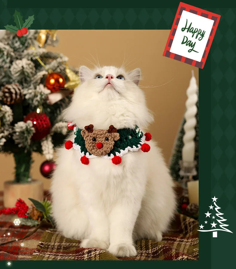Pet Clothing Costume Christmas Cat Collar Hand-Knitted Pet Scarf Cute Xmas Kitty Santa Costume Clothing Christmas Party Supplies