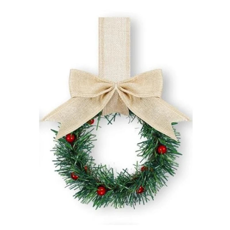 Christmas Kitchen Cabinet Wreaths with Ribbon 3.94 Inch Mini Christmas Wreath Small Kitchen Xmas Decor for Window Door(Red）