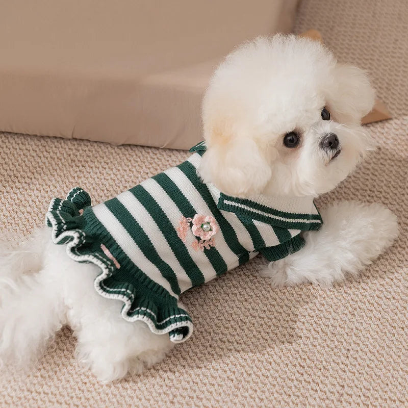 Cute Dog Sweater Dress Puppy Winter Clothes Girls Dog Costume Cotton Cat Clothing Chihuahua Bichon Pet Warm Coat Dog Sweaters