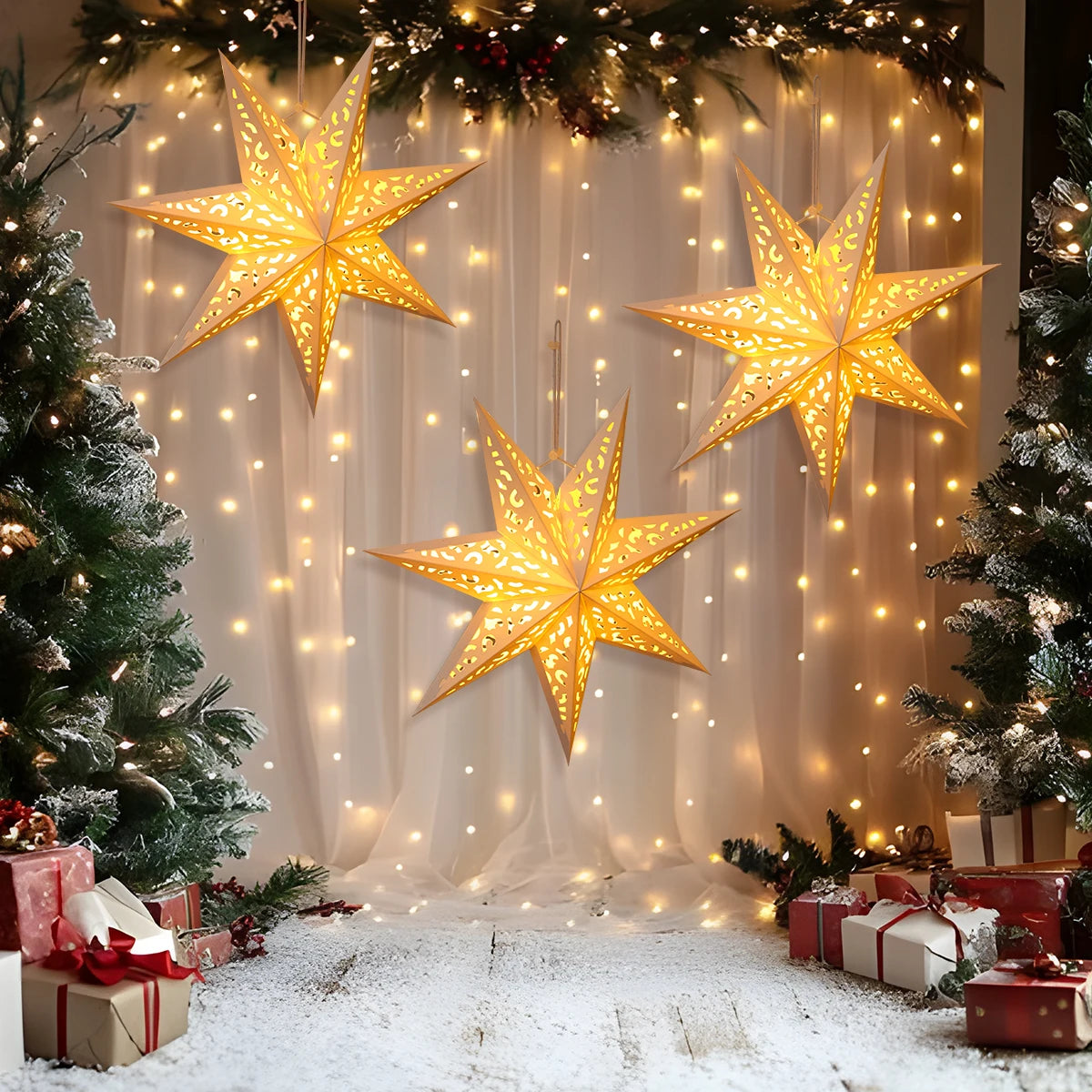 Christmas Paper Star Pendant Merry Christmas Decorations for Home 2025 Navidad Xmas Tree Hanging Lampshades Ornament New Year