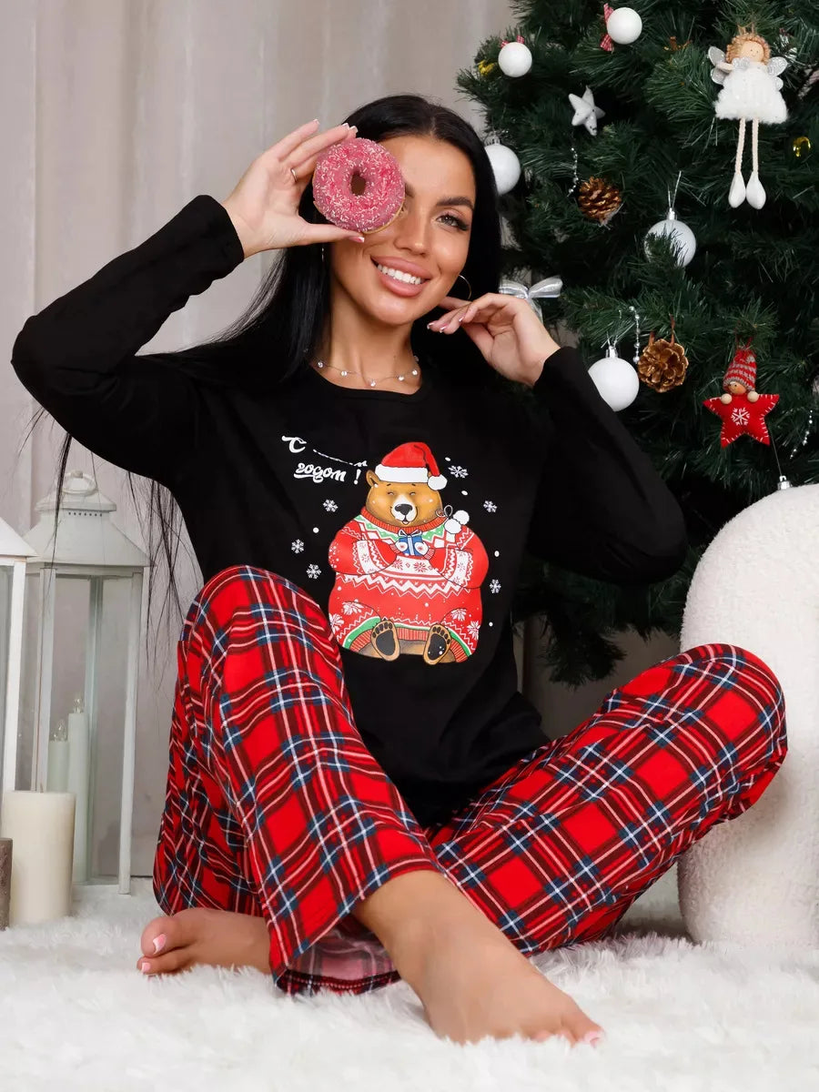 Women’s Christmas Pajama Set – Long Sleeve Top & Plaid Pants