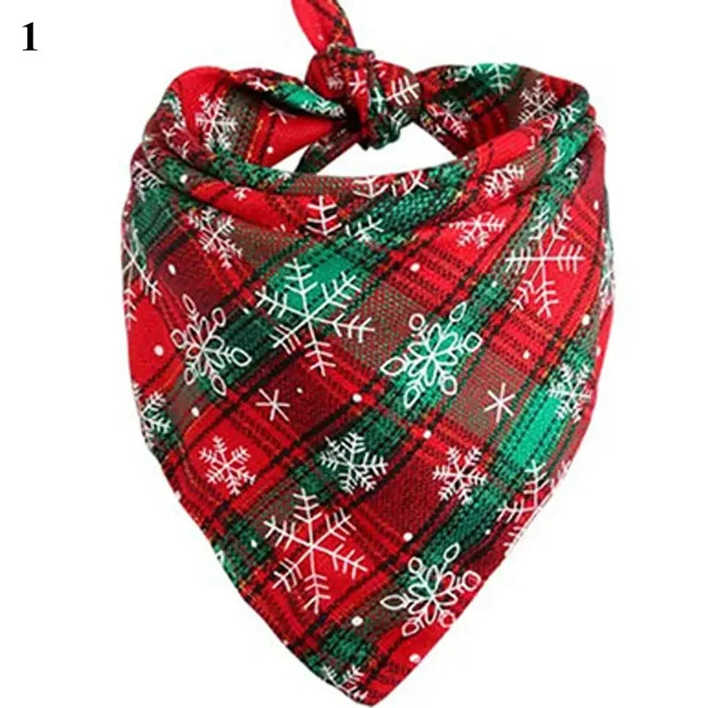 Dog Bandanas Large Pet Scarf Christmas Snow Print Dog Cotton Plaid WashableBow Ties Collar Cat Dog Scarf Large Accessories