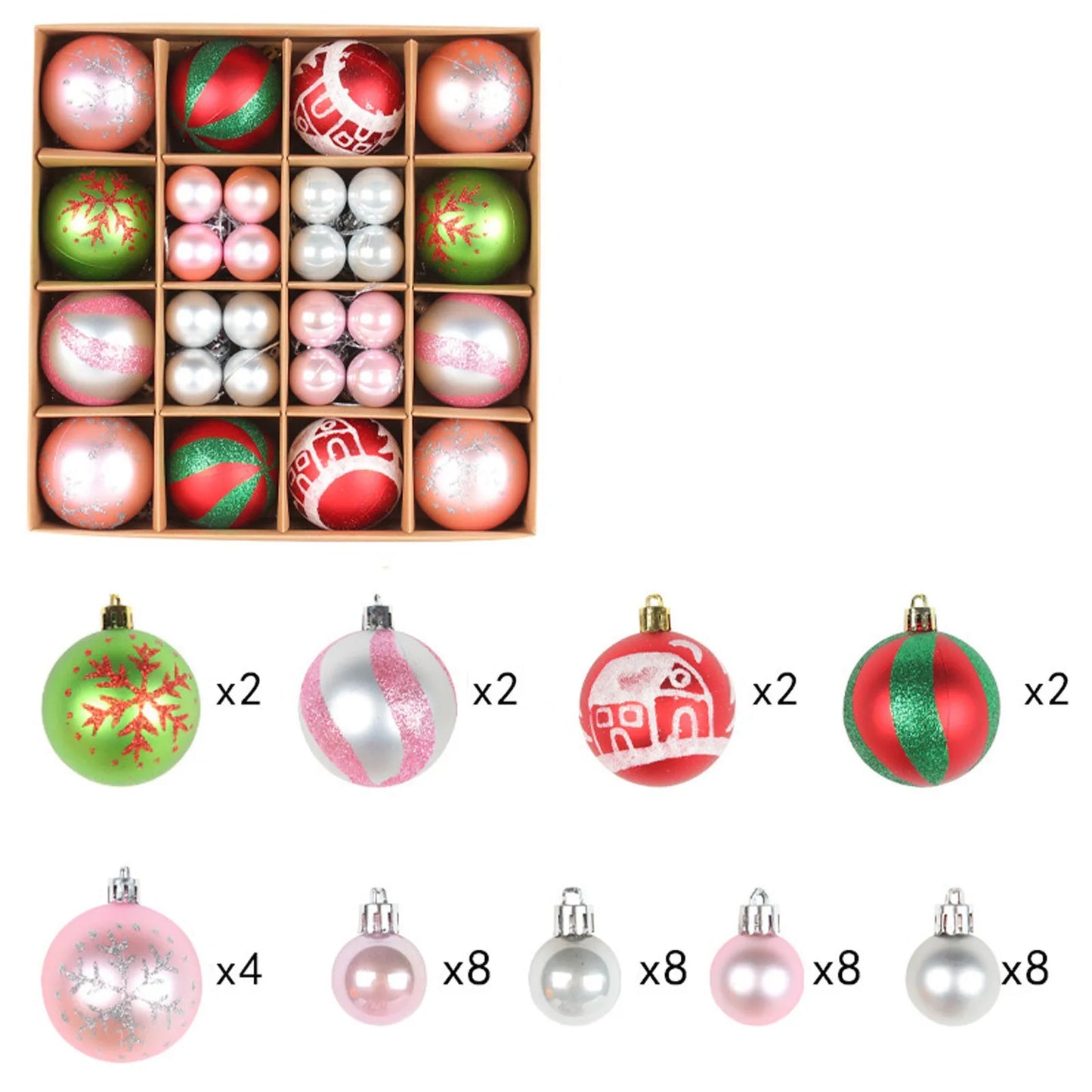 44Pcs Christmas Balls Set Decoration Christmas Tree Mixed Balls Hanging Ornament Pendant Christmas Decoration 2025 Navidad Gift