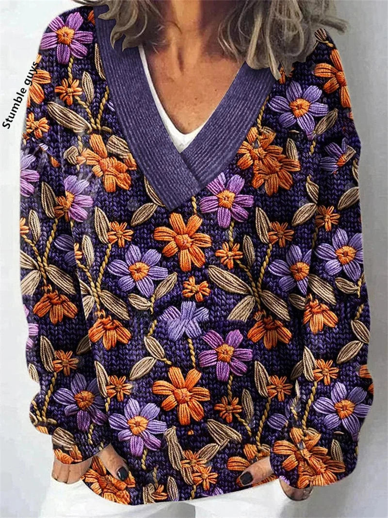 Women's Christmas Sweater Autumn Winter Casual Fashion European American Warm Deer Snowman Dog Print Y2K Knit Top