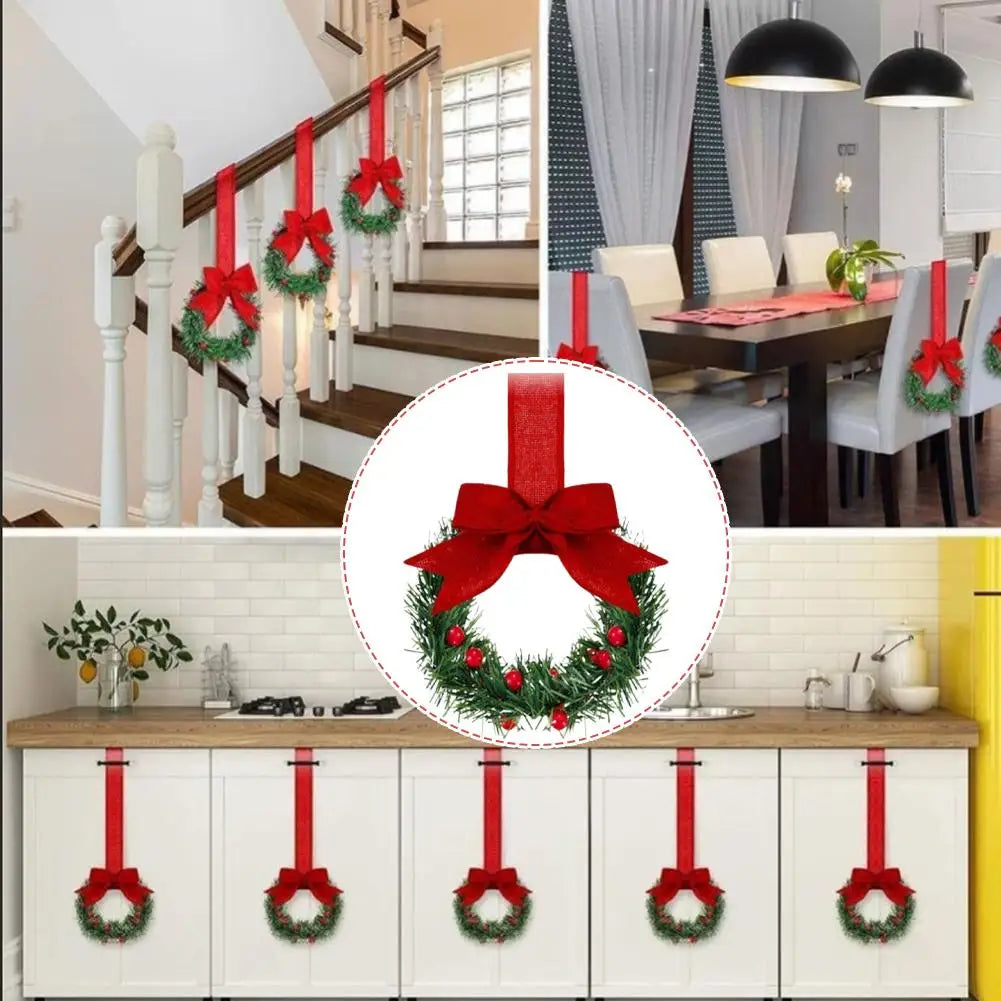 6Pcs Christmas Kitchen Wreath Decoration with Ribbon Bow Christmas Cupboard Wreath Decoration Christmas Home Party Decoration