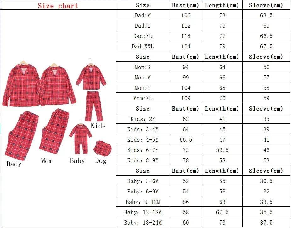 Christmas Pajama Set: Red checkered printed shirt + long pants 2-piece set, baby and dog jumpsuit for Christmas