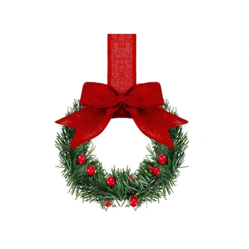 Christmas Kitchen Cabinet Wreaths with Ribbon 3.94 Inch Mini Christmas Wreath Small Kitchen Xmas Decor for Window Door(Red）